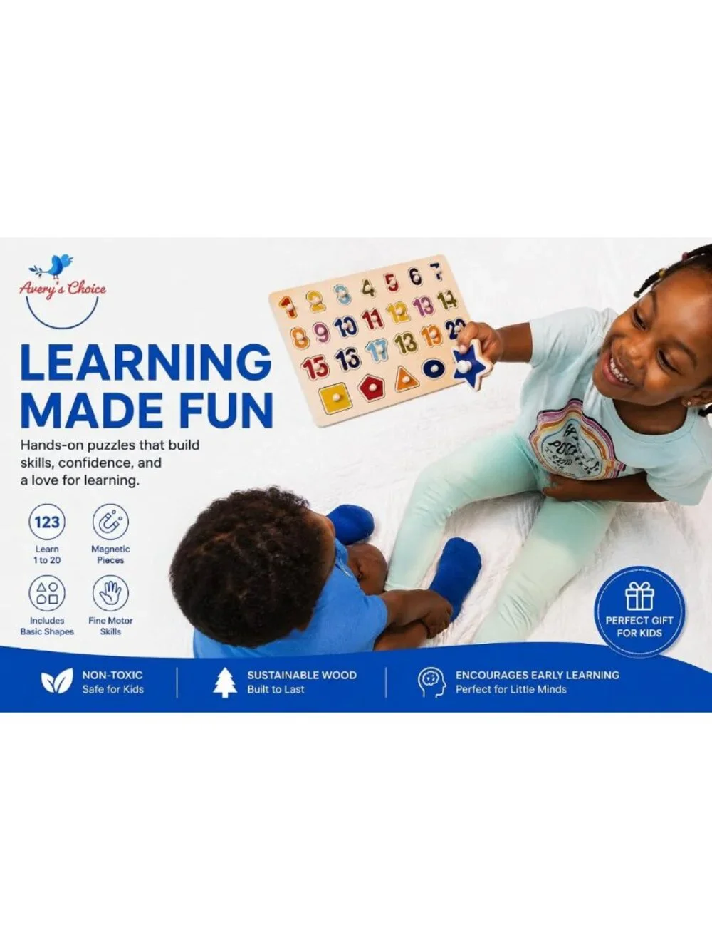 Magnetic Wooden Number & Shape Recognition Puzzle | 13 Colorful Pieces, 36